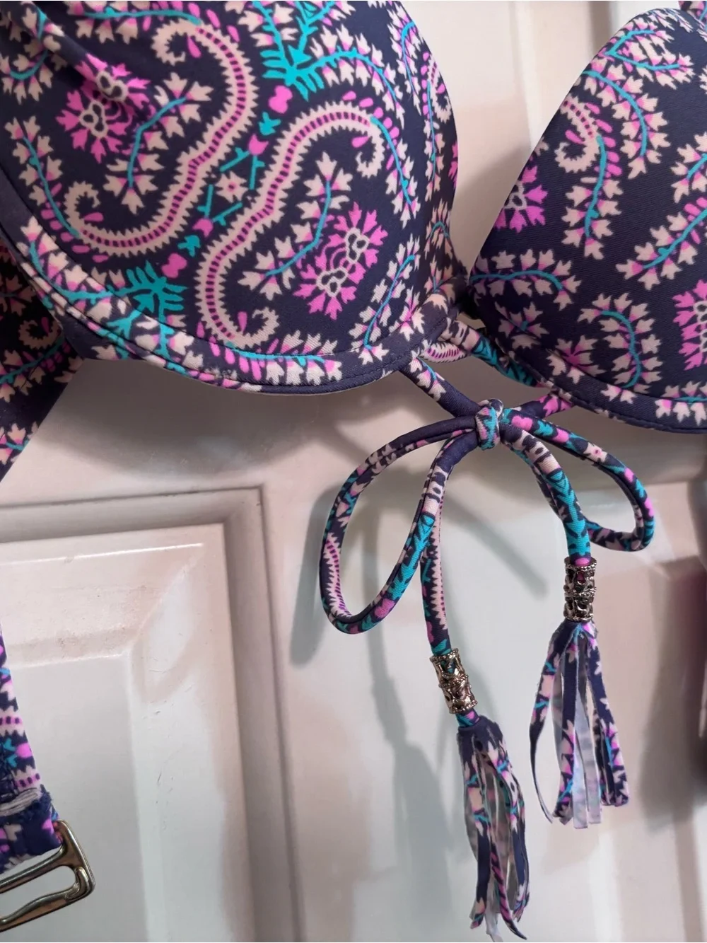 Xhilaration Purple Paisley Push-Up Bikini Top with Pink & Teal Accents